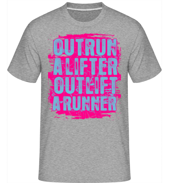 Outrun A Lifter Outlift A Runner - Shirtinator Männer T-Shirt - Grau meliert - Vorne