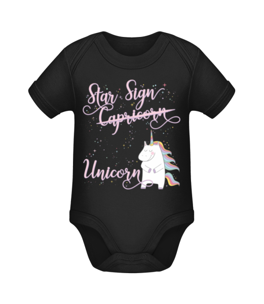 Star Sign Unicorn Capricorn - Baby Bio Strampler - Schwarz - Vorne