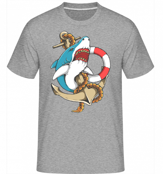 Shark and Anchor - Shirtinator Männer T-Shirt - Grau meliert - Vorn