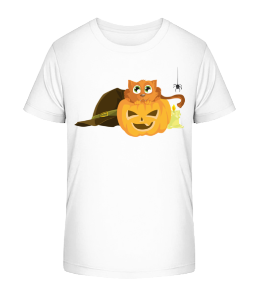 Halloween Kürbis Katze - Kinder Bio T-Shirt Stanley Stella - Weiß - Vorne