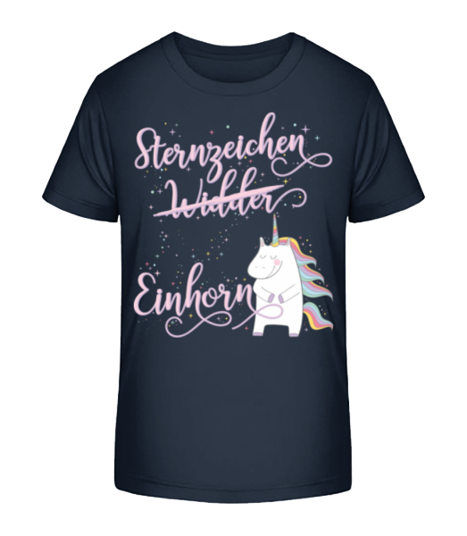 Sternzeichen Einhorn Widder - Kinder Bio T-Shirt Stanley Stella - Marine - Vorne