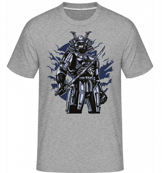 Samurai Robot Skull - Shirtinator Männer T-Shirt - Grau meliert - Vorn