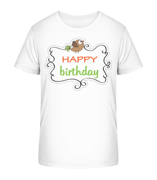 Happy Birthday Vogel - Kinder Bio T-Shirt Stanley Stella - Weiß - Vorne