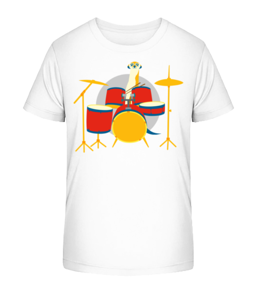 Erdmännchen am Schlagzeug - Kinder Bio T-Shirt Stanley Stella - Weiß - Vorne