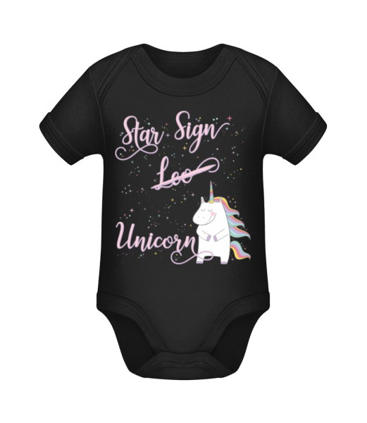 Star Sign Unicorn Leo - Baby Bio Strampler - Schwarz - Vorne