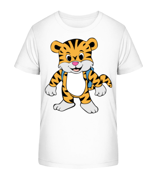 Süßer Tiger mit Rucksack - Kinder Bio T-Shirt Stanley Stella - Weiß - Vorne