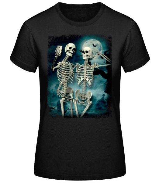 Skelett Selfie - Frauen Basic T-Shirt - Schwarz - Vorne
