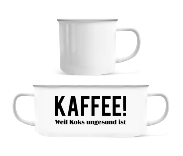 Kaffee Statt Koks - Emaille-Tasse - Weiß - Vorne