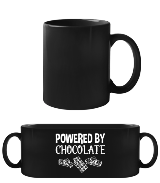 Powered by Chocolate - Schwarze Tasse - Schwarz - Vorne
