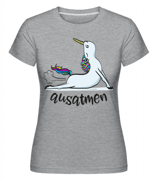 Yoga Einhorn Ausatmen - Shirtinator Frauen T-Shirt - Grau meliert - Vorn