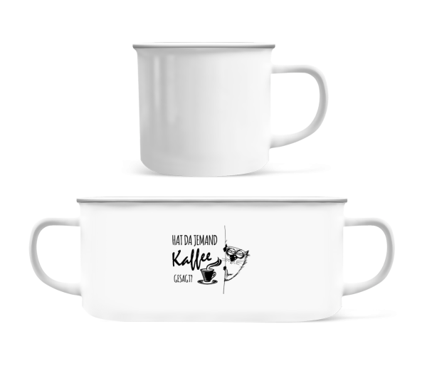 Kaffee Katze - Emaille-Tasse - Weiß - Vorne