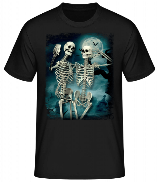 Skelett Selfie - Männer Basic T-Shirt - Schwarz - Vorn