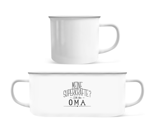 Superkräfte Oma - Emaille-Tasse - Weiß - Vorne