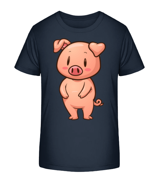 Schweinchen Stehend Comic - Kinder Bio T-Shirt Stanley Stella - Marine - Vorne