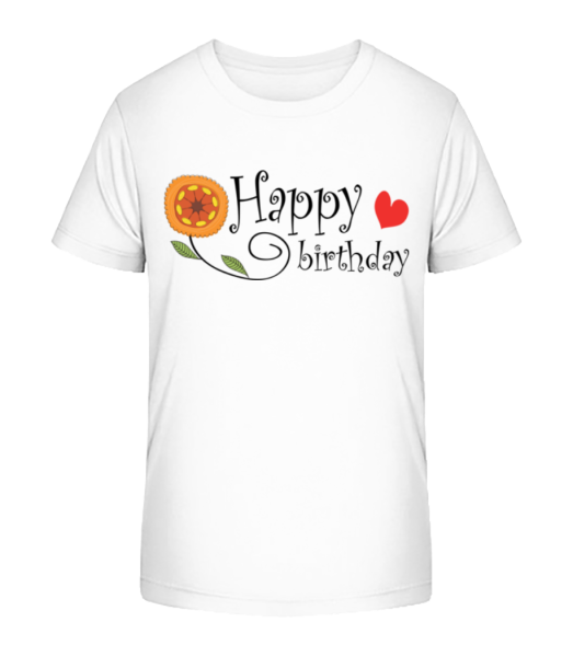Happy Birthday Blume - Kinder Bio T-Shirt Stanley Stella - Weiß - Vorne