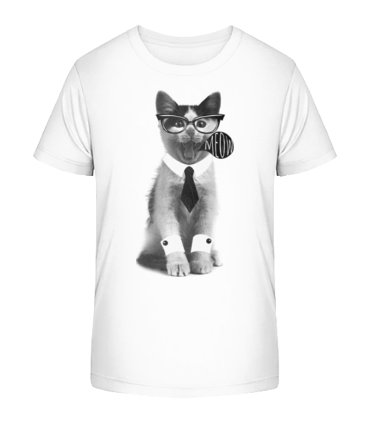 Hipster Katze - Kinder Bio T-Shirt Stanley Stella - Weiß - Vorne