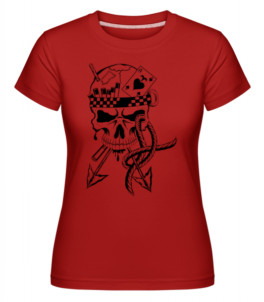 Totenkopf Krieger Tattoo - Shirtinator Frauen T-Shirt - Rot - Vorn