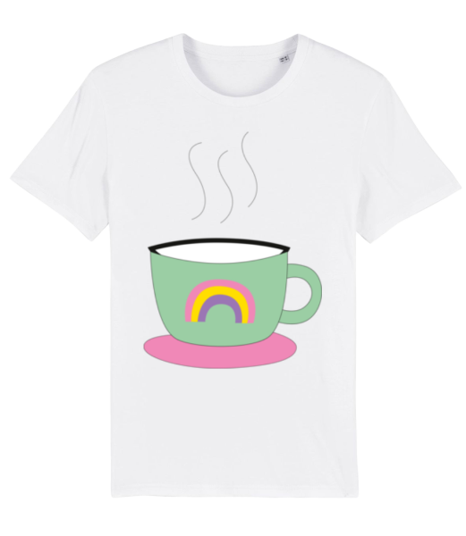 Regenbogen Kaffee Tasse - Männer Bio T-Shirt Stanley Stella - Weiß - Vorne