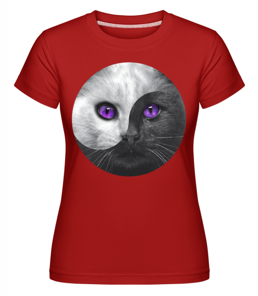 Yin Und Yang Katze - Shirtinator Frauen T-Shirt - Rot - Vorn