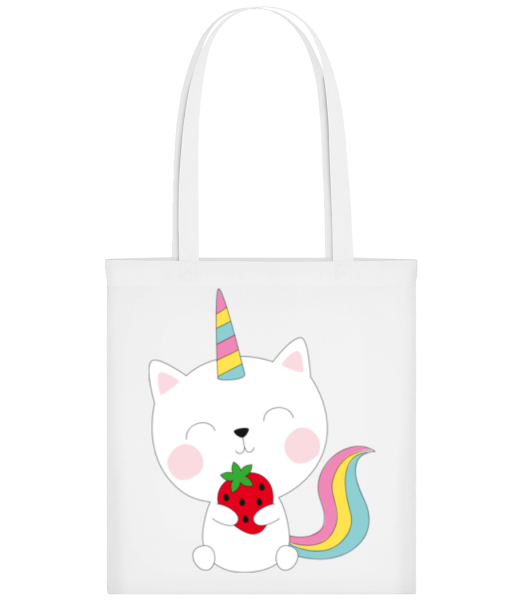 Einhorn Katze Mit Erdbeere - Stofftasche - Weiß - Vorne