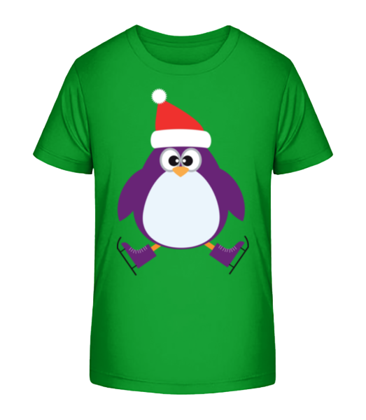 Schlittschuh Pinguin - Kinder Bio T-Shirt Stanley Stella - Grün - Vorne
