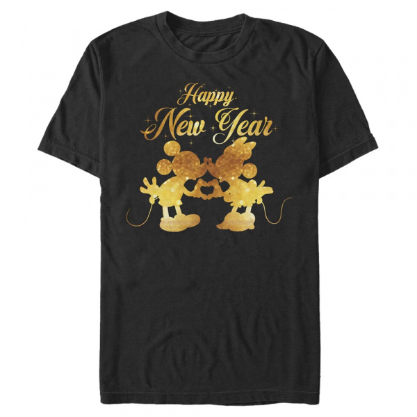 Disney Classics - Micky Maus - Mickey & Minnie Mickey and Minnie Kissing - Neujahr - Männer T-Shirt - Schwarz - Vorne