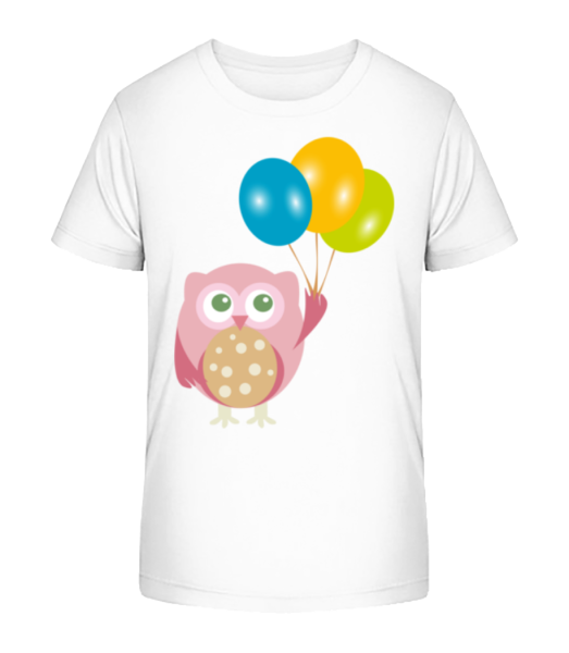 Eule Mit Luftballons - Kinder Bio T-Shirt Stanley Stella - Weiß - Vorne