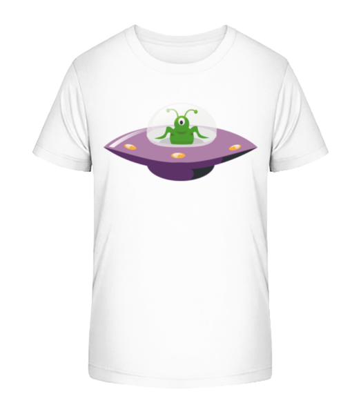Alien In UFO - Kinder Bio T-Shirt Stanley Stella - Weiß - Vorne